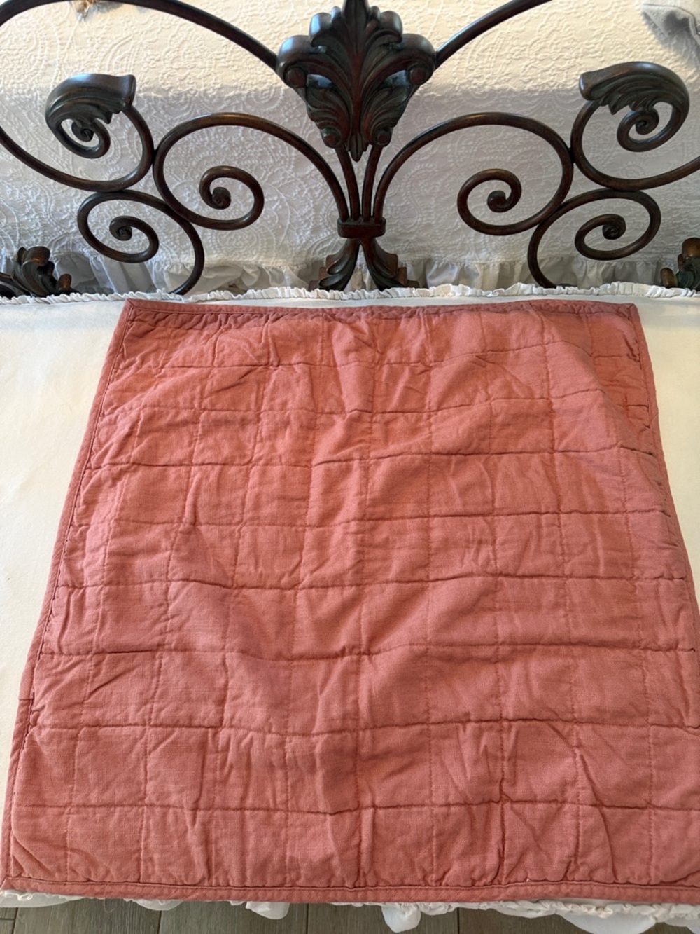 Casaluna Quilted Euro Pillow Cover 26” x 26” ” in Dusty Rose/Light Adobe